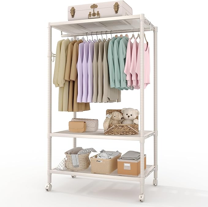 Heavy Duty Rolling Clothes Rack,Load 693LBS Clothing Racks for Hanging Clothes,Free Standing Closet Organizers and Storage Garment Racks with Wheels,Rods,Gray 70"H x 45"W x 18"D