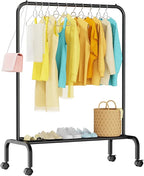 Rolling Clothing Racks for Hanging Clothes, Garment Rack for Clothes to Hang, Metal Portable Wardrobe Rack for Coats, Jackets, Shirts, Dress,Black