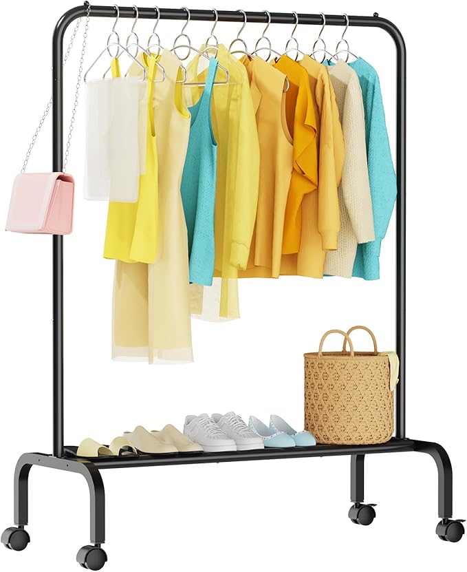 Rolling Clothing Racks for Hanging Clothes, Garment Rack for Clothes to Hang, Metal Portable Wardrobe Rack for Coats, Jackets, Shirts, Dress,Black