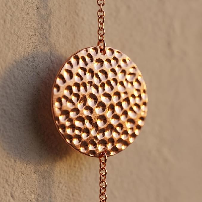 opulinea 32 Inch Hammered Rose Gold Moon Phase Metal Wall Decor with LED String Lights, Celestial Hanging Wall Sculpture, Boho Lunar Wall Art for Bedroom, Living Room, Bathroom, Apartment