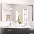 Keonjinn 72 x 36 in Brushed Nickel Mirror for Bathroom Sink, Rectangular Metal Framed Vanity Wall Mirror Square Corner Aluminum Alloy Modern Rectangle Silver Mirror for Over Sink(Horizontal/Vertical)