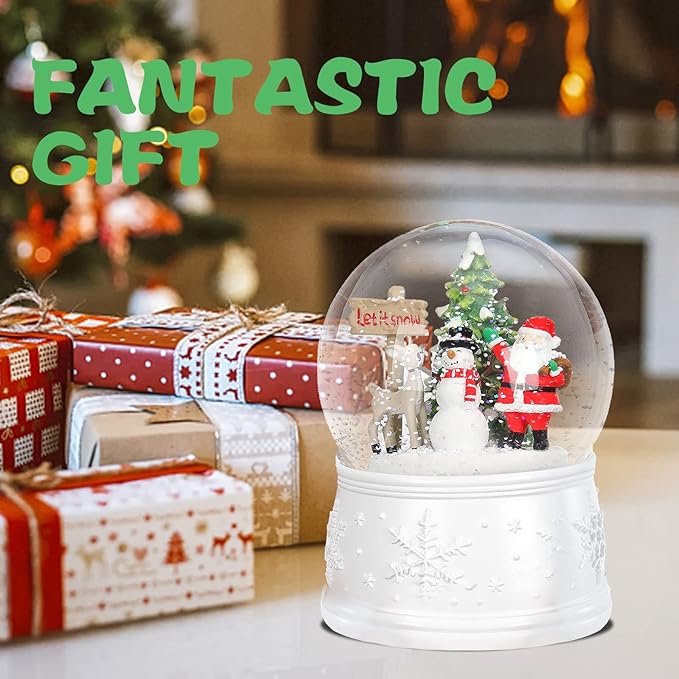 Vipush Christmas Snow Globe - Snowman Santa Style Musical Snow Globe with Color Changing Led Lights, Christmas Decorations with Music Box Gifts for Girls Kids, Decorations for Christmas & Birthday