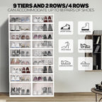 FAHKNS Foldable Shoe Rack, Transparent Shoe Boxes with Magnetic Double Doors, Shoe Organizer Storage for Entryway/Bedroom/Cloakroom, Large Shoe Cabinet with Hidden Bottom Roller 9 Tiers 4 Row (White)