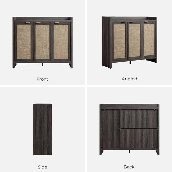 SICOTAS Shoe Storage Cabinet, 30 Pairs Rattan Shoe Cabinet Storage for Entryway, 6-Tier 41" Tall Large Shoe Cabinet, Boho Farmhouse Cabinet with Doors for Entryway Hallway Living Room, Black Oak