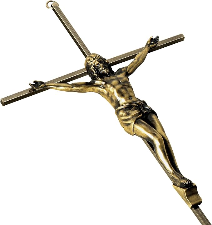 KUXBET Catholic Crucifix Wall Cross, 21 inch Metal Jesus Christ Cross, Handmade Hanging Wall Décor for Home, Religious Devout Give Faith Gift (21.0inch, Vintage)