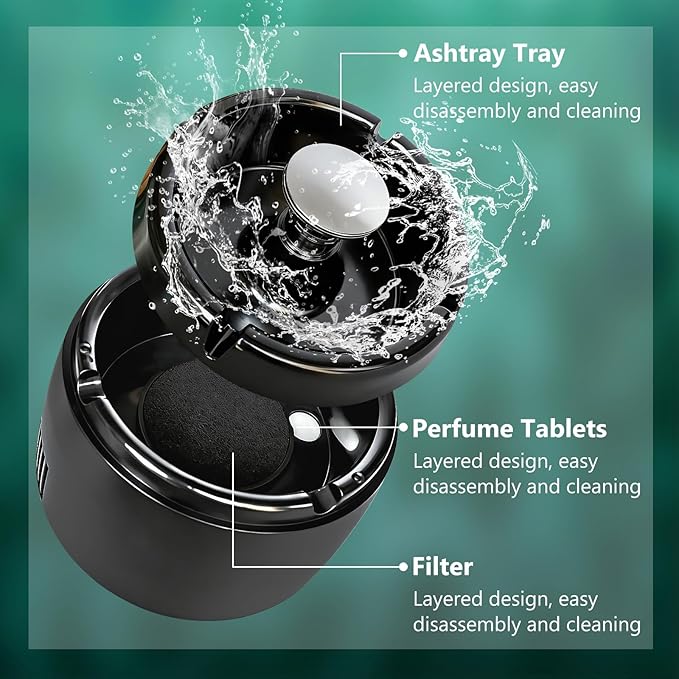 Smokeless Ashtray 2 in 1 Air Purifier Ashtray Smoke Removing Ash Tray Portable Smokeless Ashtrays USB Rechargeable Electric Ashtrays Indoor for Car Home and Office (Green)