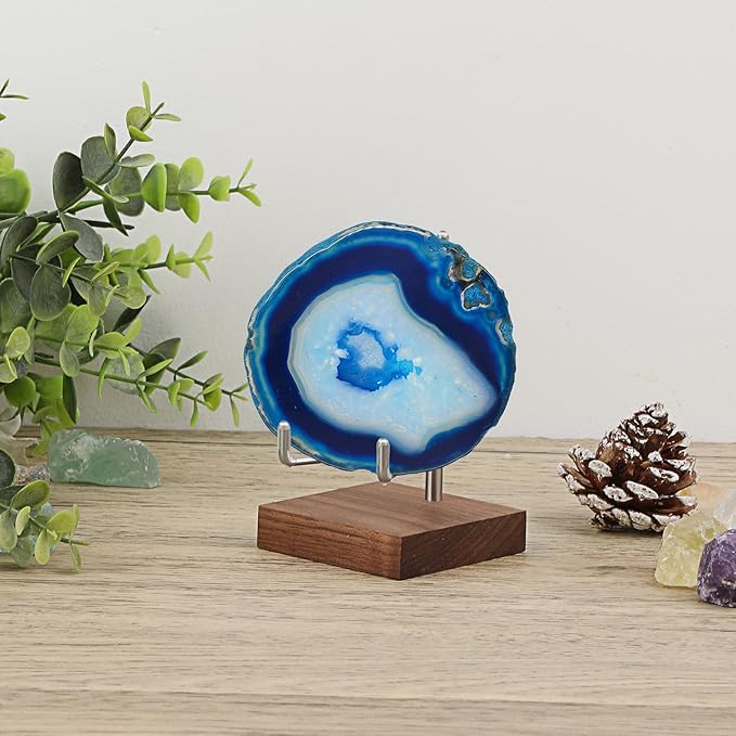 Hipiwe 2 Pack Crystal Display Stand Adjustable Metal Arms Display Stand Easel with Wooden Base for Displaying Geodes Rock Mineral Agate Coral Seashell and Small Collectibles,Medium