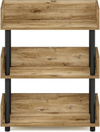 Furinno TURN-N-TUBE Display Shelf, 3-Tier Storage Shelves with Side Panels, Open Shelves Book Shelf with Rounded Corner Top Edges, for Organization and Storage, Living Room, Home Office, Flagstaff Oak
