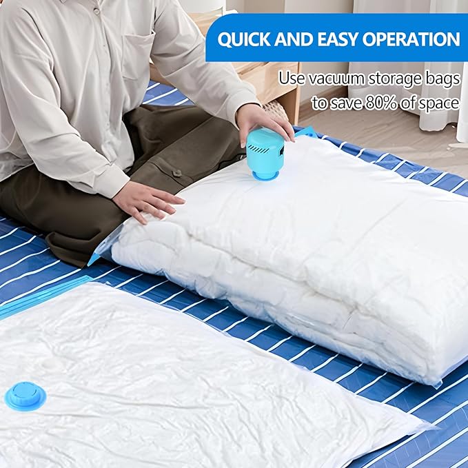 Electric Pump for Vacuum Storage Bags, Air Pump for Compression Bags,Portable Vacuum Pump for Various Sealer Bags, Suitable for Common Vacuum Bags-Blue (No Storage Bags)