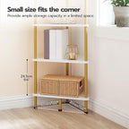 HOOBRO Corner Shelf Stand, Industrial 6-Tier Wall Corner Bookshelf with Metal Frame, Plant Display Shelf, Bookcase for Small Spaces, Living Room, White and Gold DW36CJ01