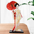 12inch Japanese Geisha Ethnic Japanese Geisha Dolls Oriental Ancient Kabuki Girl Statue Kimono Dolls for Tabletop Home Decor, White and Gold