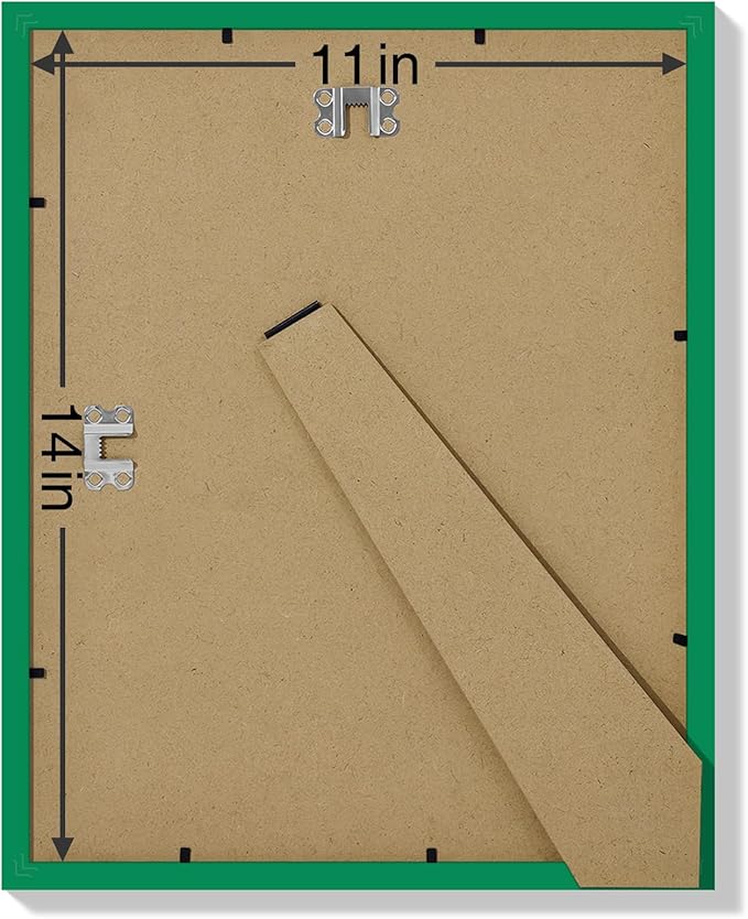 Vittanly 11x14 Picture Frames Set of 9, Shatter Resistant Plexiglass, Display 8x10 Pictures with Mat or 11x14 without Mat, Photo Frames for Wall or Tabletop, Engineered Wood, Green