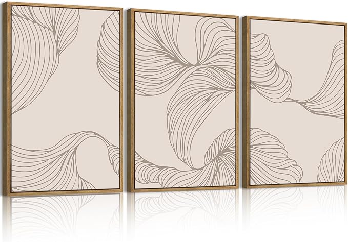 BINCUE Framed Neutral Beige Wall Art Modern Abstract Wall Decor Neutral Minimalist Artwork Modern Beige Wall Paintings Elegant Modern Art Prints for Living Room Bedroom Office 16x24 Inches Set of 3 Gift