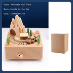 Natural Solid Wood Handcrafted Beech Wooden, Musical FigureTotoro/Carousel/Fairy/Ballerina Figurine,Rotating Hand Crank Mechanism Music Box,Musical Decorations (Mountain and Train)
