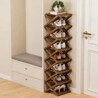 The 9-Tier No-Assembly Bamboo Rack, 2-9 Tier Folding Shoe Storage Rack, Space-Saving Organizer for Shoes, No Assembly Narrow Shoe Shelf for Entryway Closet Dorm (Brown, 8 Tier)