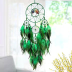 Green Large Dream Catcher Wall Decor Crystal Tree of Life Dream Catchers Handmade Feather Dreamcatcher Wall Hanging Ornament for Bedroom Living Room Home Decor