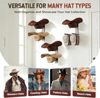 Cowboy Hat Rack for Wall, Cowboy Hat Holder Wall Mount Holds up to 6 Hats, Wooden Western Rustic Metal Hat-Organizer with Arrow Sign Board, Display and Decor Rack for Fedora, Sun Hats,Baseball Caps