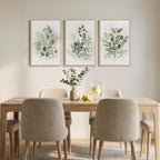 Framed Botanical Wall Art for Living Room, 3 Piece Neutral Sage Green Eucalyptus Leaf Canvas Prints, Modern Minimalist Watercolor Plant Pictures for Dining Room Bedroom Office Wall Decor, 16x24 inch