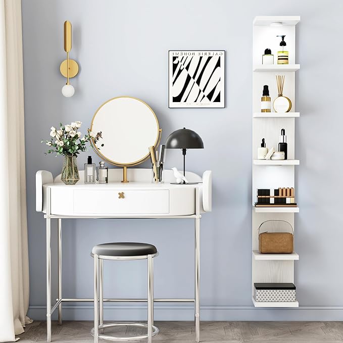 Fixwal Wall Decor 7 Tier Wall Shelf Unit Floating Shelves with LED Lights Lack Shelf for Home Organizer Display White