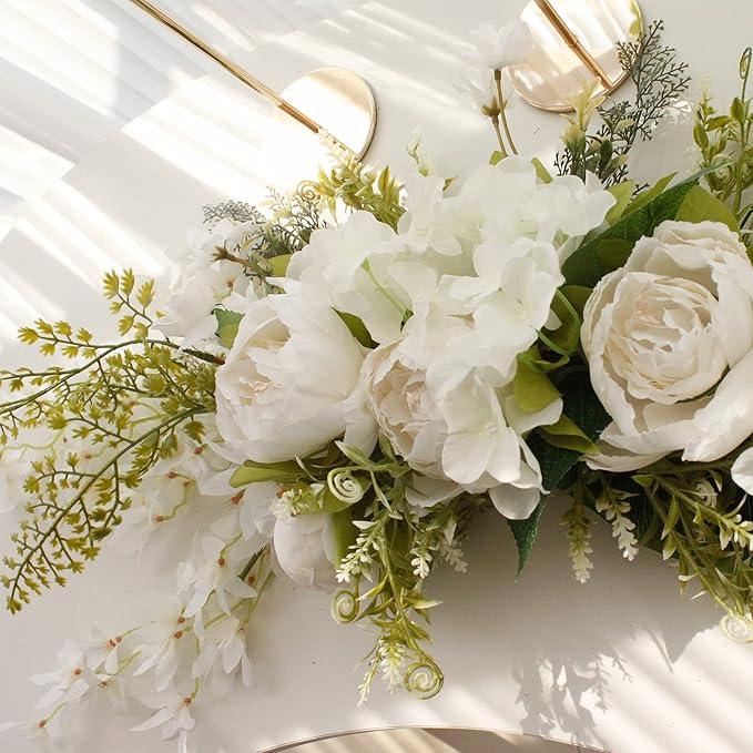 IUIBMI 29.5 inch Wedding Arch Flowers, Spring Decorative Peony Swags with Green Leaves Rustic Artificial Floral Swag Peony Door Wreath for Front Door Wedding Arch Wall Decor (B)