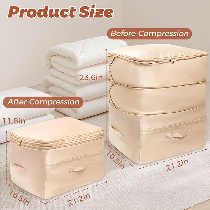 Ultra Space Saving Self Compression Organizers, Double Zipper Compression Packing Cubes for Bedding, Comforter Storage Bag for Blankets Duvet Quilts Pillows Queen King (Pink, X-Large)