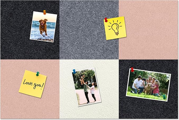 Square Felt Cork Bulletin Board Tiles, Self Adhesive DIY Felt Pin Board for Wall 30" x 20" with 35 Pushpins for Office School Home Wall Decor Stickers Memos Photos Display (Camel & Grey)