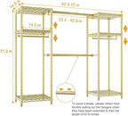 Ulif E7 Garment Rack, Heavy Duty Clothes Storage System with Extendable Hangers Rods, Metal Clothing Rack with 6 Wire Shelves, (52.3"-72") W x 14.5" D x 71.2" H, Load 838lbs, Gold