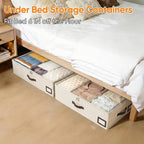 OIAHOMY 2 Pack Under Bed Storage, 6 Inch High Under Bed Storage Containers with Adjustable Dividers, Dual Zippers, &Clear Lid, 53L Under Bed Drawers For Clothes, Blankets, Clothing, & Shoes, Beige