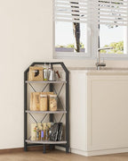 CHOEZON 3-Tier Corner Shelf, Industrial Corner Bookshelf, 35.4" Storage Stand, Plant Stand Display Shelf, Bookcase for Bedroom, Living Room, Home Office, Greige and Black TCJ03BG