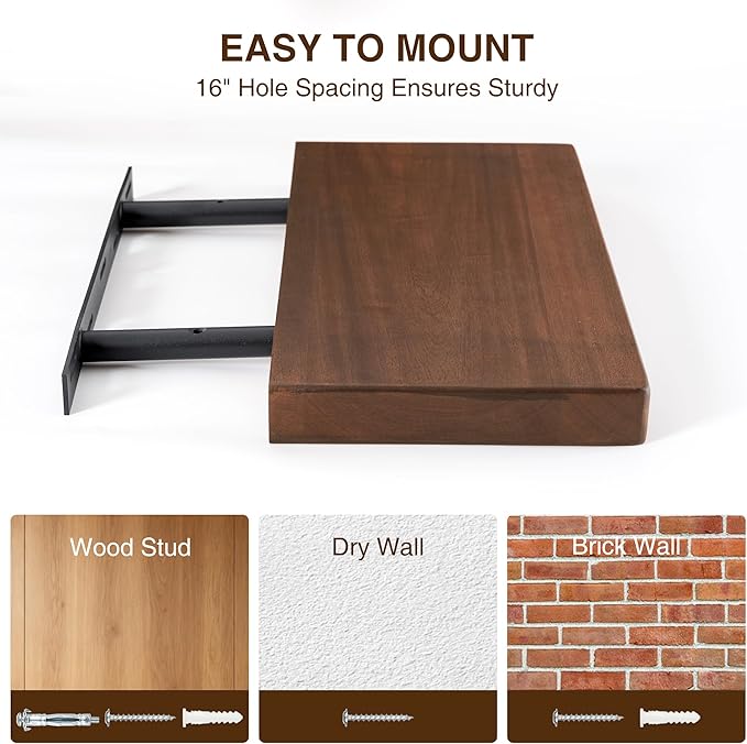 30 Inch Floating Shelves, Solid Wood Wall Shelves, 8 Inch Deep Floating Shelf – for Bathroom, Bedroom, Living Room, Kitchen, Home Decor & Storage, Heavy-Duty Wooden Shelf Wall-Mounted, Set of 2