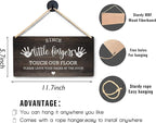 Wall Pediments Shoes Off Sign,Shoes Off Sign for Front Door,Since Little Fingers Touch Our Floor Door Sign,Shoes Off Hanging Welcome Sign for Front Door,10x8 Inches，Wood Grain-4