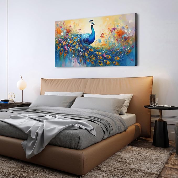 Abstract Peacock Wall Art Colorful Peacock Pictures Wall Decor Abstract Bird Canvas Poster Watercolor Animal Prints Painting Vintage Framed Artwork for Living Room Bedroom Home Decorations 30x60