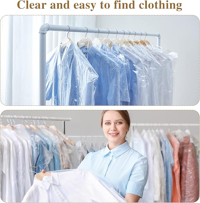 20 Pack Garment Bags for Hanging Clothes Plastic Garment Bags Clear Clothes Covers Dry Cleaner Bags Hanging Dust-proof Garment Bags for Dry Cleaner, Home Storage, Travel (60x90cm)
