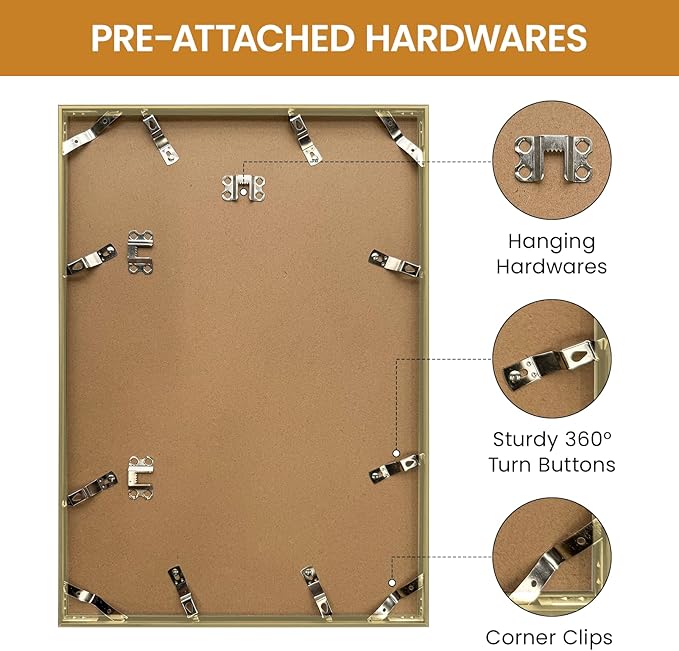 12x17 Aluminum Metal Picture Frame,Tempered Glass Gold Photo Frame 12x17 for Family Photo,Posters,Art,Document to Wall Mount Horizontally or Vertically
