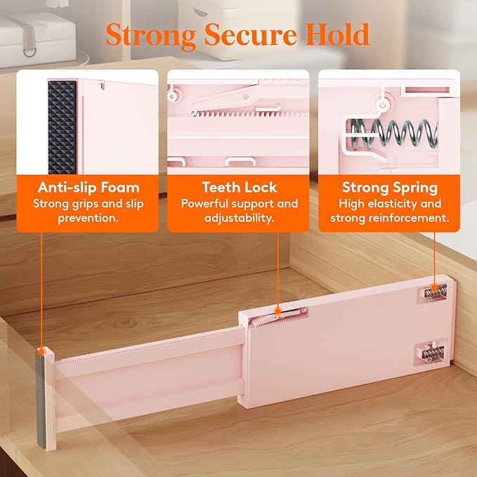 Lifewit 9 Pack Drawer Dividers 4" High 28-43.5cm/11-17" Adjustable Drawer Organizer for Clothes/Utensils, Expandable Drawer Separator in Dresser/Kitchen/Bedroom/Office Organization & Storage Pink