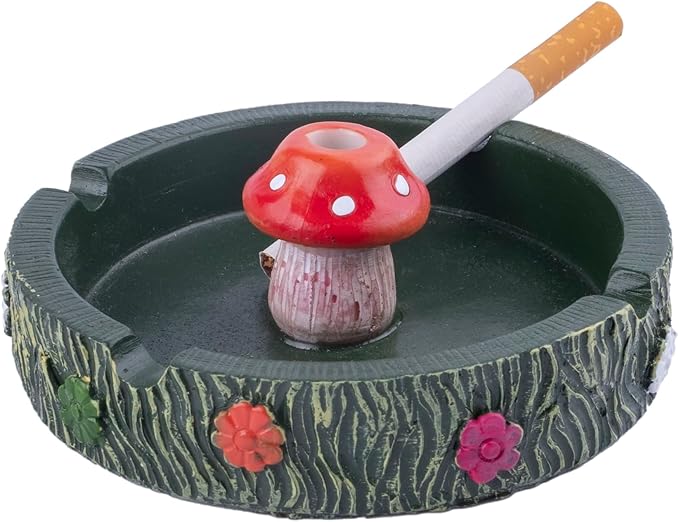 Cute Ash tray Cool Ashtrays for Cigarettes, Fantastical Mushroom Ashtray Resin Ashtray Decor for Home Office, Ornament Gifts (Green Mushroom)