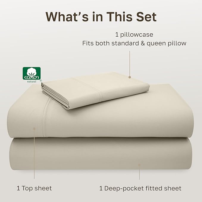 California Design Den Luxury Twin Sheet Set - 100% Cotton, 600 Thread Count Deep Pocket Twin Sheets, Soft Hotel-Quality Bedding with Sateen Weave - Ivory (Warm Cream)