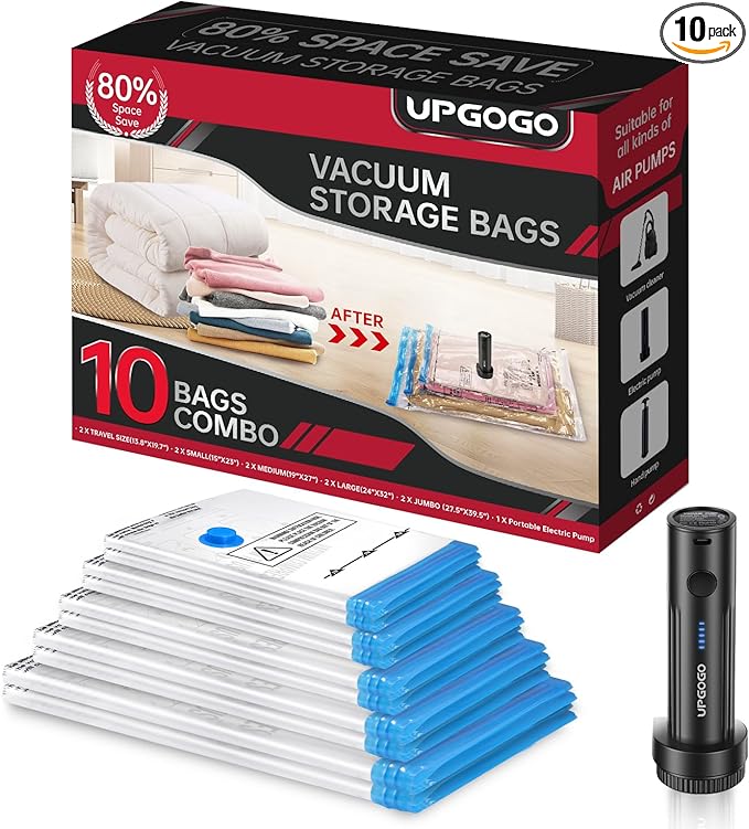 Vacuum Storage Bags with Portable Electric Pump,Vacuum Seal Bags for Clothing,Space Saver Bags,Vacuum Travel Bags for Luggage(Combo 10 Pack)