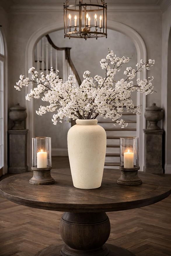 Emotionally Grounded Vase, Vaseking Large Ceramic Rustic Vase, 11 inch Minimalist Decorative Farmhouse Tall Vases for Home Decor, Living Room, Enterway, Table Decoration, White