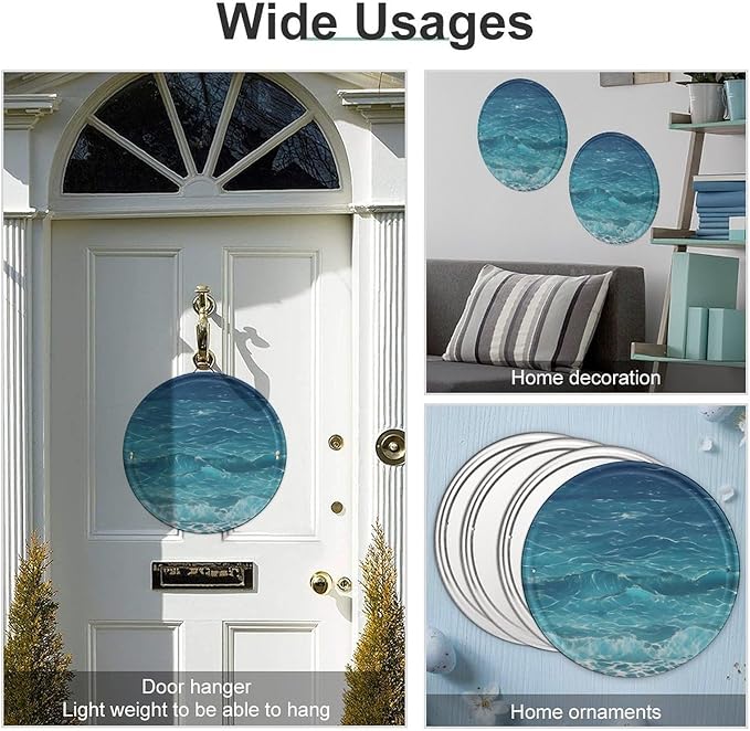 Wall Picture, with The Deep Ocean Printed Circular Iron Hanging Picture,Wall Art Decor,Home for Bedroom Living Room Bathroom Decor,Iron Painting 11.8X11.8 in
