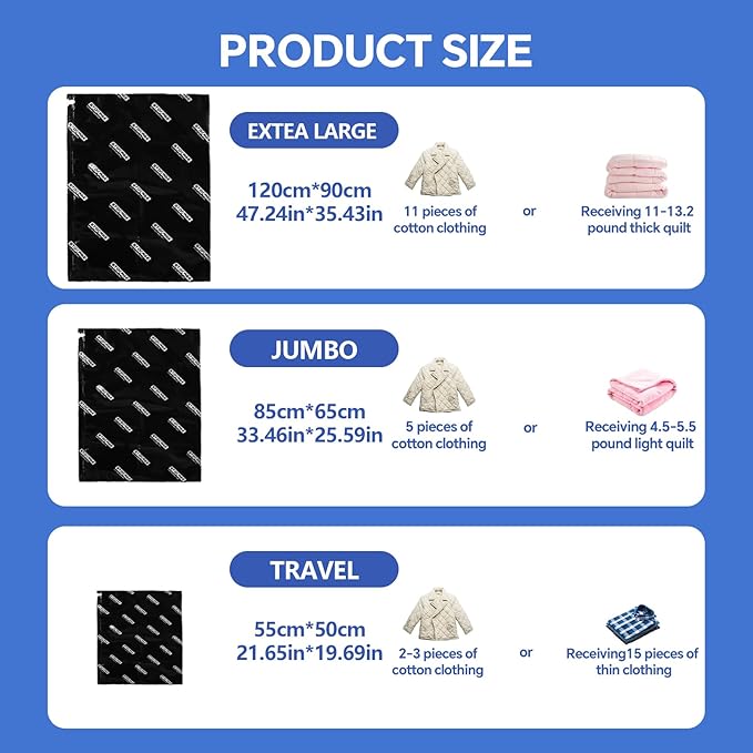Extra Large Vacuum Storage Bags with Electric Pump, 6 Pack Vacuum Seal Bags for Clothing, Bedding, Pillow, Comforters, Blankets, Compression Bags Includes Portable Pump for Home Organization Storage
