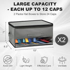 2 PCS Stackable Hat Storage for Baseball Caps, Space Saving Hat Organizer Box for Closet, with Cardboard, Clear Window Lid and 3 Handle, Each Holds 12 Hats, Grey