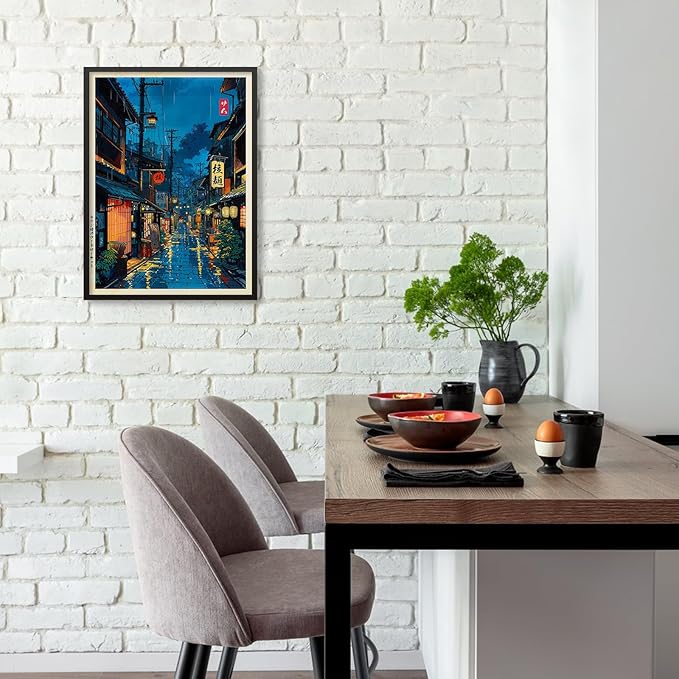 Japanese Tokyo Tea House Canvas Wall Art Japanese City Street Cafe Scene Picture Print Modern Ukiyo-e Decor Poster for Japanese Home Bedroom Decorations Artwork12x16in Black Framed