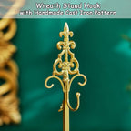 Wreath Stands for Display, Metal Wreath Holder Stand, Standing Wreath Hanger with Wrought Iron Base, Adjustable Tabletop Display Stand for Christmas and New Year Wreath, Wedding Party Decor, Gold