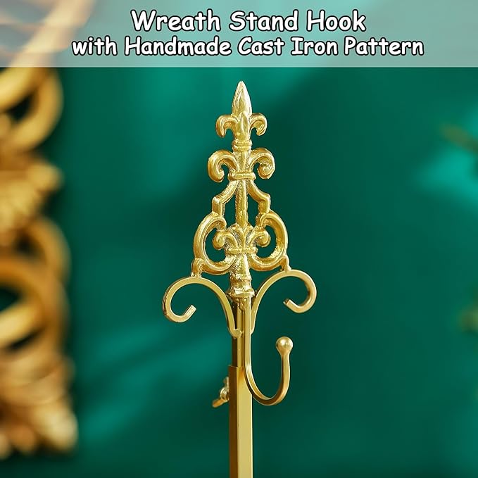 Wreath Stands for Display, Metal Wreath Holder Stand, Standing Wreath Hanger with Wrought Iron Base, Adjustable Tabletop Display Stand for Christmas and New Year Wreath, Wedding Party Decor, Gold