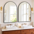 Bathroom Mirror for Wall, 36x24 Inch Arched Mirror, Matte Black Metal Framed Bathroom Vanity Mirror for Restroom Farmhouse, Anti-Rust, Tempered Glass, Hanging or Leaning