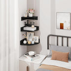 Homode Corner Floating Shelves, Set of 3 Corner Shelves Wall Mounted with Cable Hole, 3 Tier Wooden Hanging Corner Storage Shelf for Bedroom, Living Room, Kitchen, Black