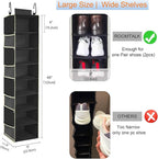 Large-Sized Hanging Shoe Organizer 8-Shelf, Hanging Closet Organizer with 8 Side Pockets, Wider Hanging Shelves for Storage Shoes Clothes 9" W × 11.8" D× 48" H, Black.