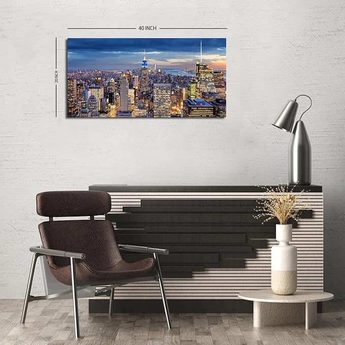 New York City Wall Art NYC Skyline Pictures Wall Decor for Office Living Room Manhattan Skyline Poster Modern Skyscraper Canvas Prints New York City Building Scenic Cityscape Artwork Decoration 20x40"