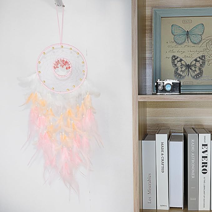 Dream Catchers, Handmade Dreamcatcher Aesthetic Room Decor, Sweet Dream Catcher Wall Decor for Bedroom, Living Room, Office (Pink)